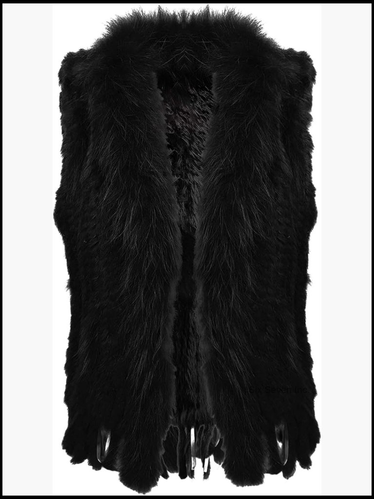100% Natural Rabbit Fur Vest With Raccoon Fur Collar